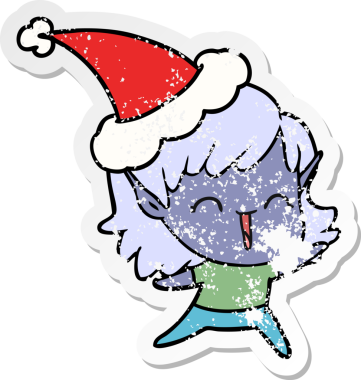 Bir insan tarafından çizilmiş Noel Baba şapkası takan bir elf kızı çizilmiş.