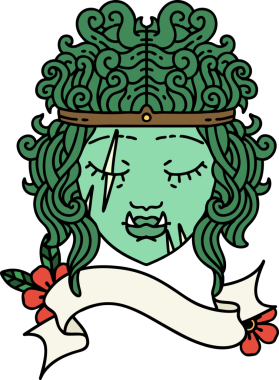 Retro Dövme Tarzı Ork Barbar karakter yüzü Bir insan tarafından çizilmiş