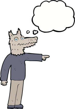 Bir insan tarafından çizilmiş düşünce balonuyla çizilmiş bir kurt adam.