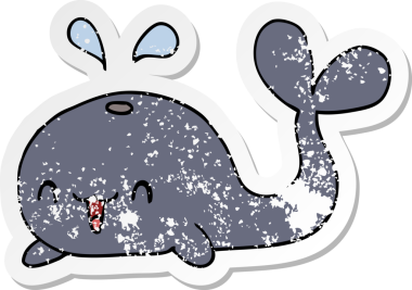 Bir insan tarafından çizilmiş mutlu bir balinanın sıkıntılı çıkartması.