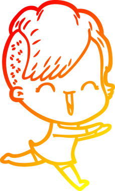 Bir insan tarafından çizilen mutlu bir hipster kızın çizgi çizimi.