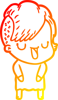 Hipster saç kesimi bir insan tarafından çizilmiş güzel bir çizgi film kızı çizimi.