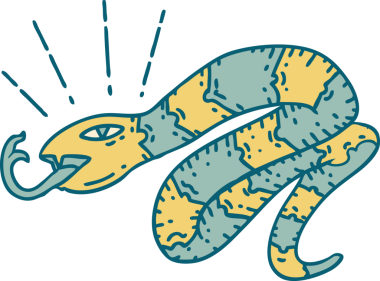 Bir insan tarafından çizilmiş geleneksel bir tıslayan yılan dövmesi.