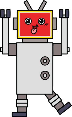 Bir insan tarafından çizilmiş sevimli bir robot karikatürü.