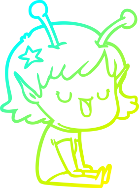 Bir insan tarafından çizilmiş mutlu uzaylı kız çizgi filminin soğuk gradyan çizimi.