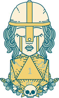 Retro Dövme Tarzı Ağlayan İnsan Dövüşçüsü Bir insan tarafından çizilmiş doğal bir D20 ruloyla