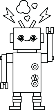 Bir insan tarafından çizilmiş mutlu bir robotun çizgi çizimi
