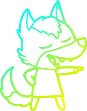 Bir insan tarafından çizilmiş gülen bir kurdun soğuk çizgi çizimi.