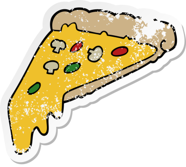 Bir insan tarafından çizilmiş pizza diliminin sıkıntılı çıkartması.