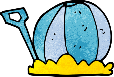 Bir insan tarafından çizilmiş karalama plaj topu ve küreği.