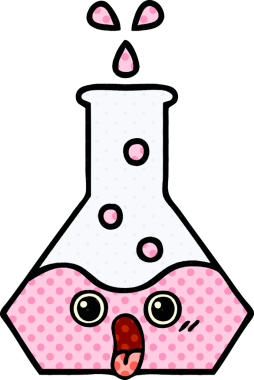 Bir insan tarafından çizilmiş bir bilim şişesi karikatürü.