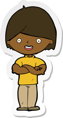 Bir insan tarafından çizilmiş çapraz kollu bir karikatür adamın çıkartması.