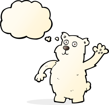 Bir insan tarafından çizilmiş düşünce baloncuğu ile kutup ayısı sallayan çizgi film