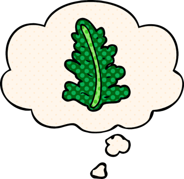 Çizgi roman tarzında bir insan tarafından çizilmiş düşünce baloncuklu çizgi film yaprağı