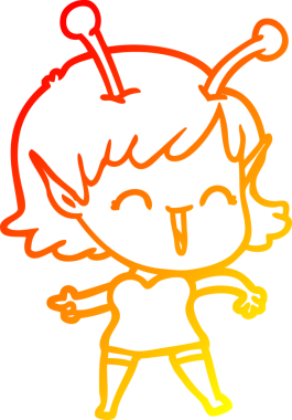 Bir insan tarafından çizilen gülen uzaylı bir kızın sıcak çizgi çizimi.