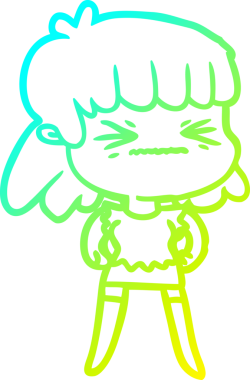 Bir insan tarafından çizilmiş kızgın bir kızın soğuk çizgi çizimi.