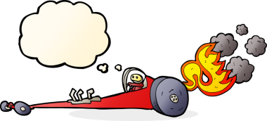 Bir insan tarafından çizilmiş düşünce balonlu çizgi film yarışçısı.