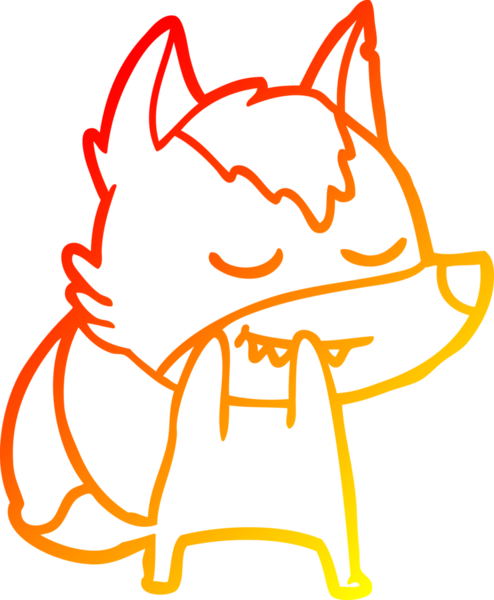 Bir insan tarafından çizilmiş gülen bir kurdun sıcak çizgi çizgisi.