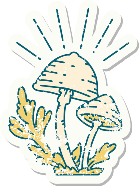 Bir insan tarafından çizilmiş eski bir dövme stili mantar çıkartması.