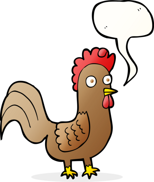 Bir insan tarafından çizilmiş konuşma balonlu horoz.