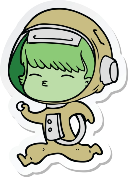 Bir insan tarafından çizilmiş meraklı astronot çizgi filminin çıkartması.