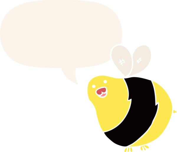 Konuşma baloncuğu olan çizgi film arısı insan tarafından çizilmiş.