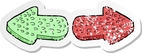 Bir insan tarafından çizilmiş karikatür yön oklarının gerilimli yapıştırması