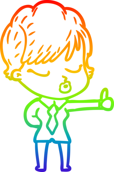 Gökkuşağı gradyan çizgi çizimi bir insan tarafından çizilmiş gözleri olan bir karikatür kadın