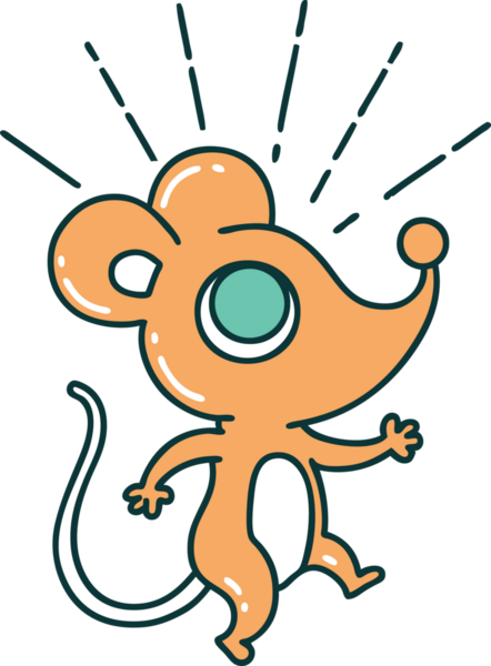 Bir insan tarafından çizilmiş geleneksel bir dövme tarzı fare karakterinin çizimi