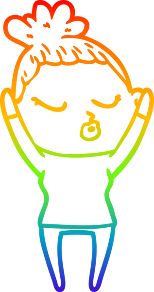 Gökkuşağı gradyan çizgi çizimi bir insan tarafından çizilmiş sakin bir kadın