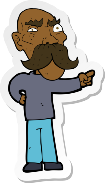 Çizgi film çıkartması. Bir insan tarafından çizilmiş yaşlı bir adam.