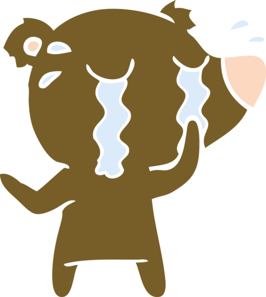 Bir insan tarafından çizilmiş düz renkli çizgi film ayısı ağlaması