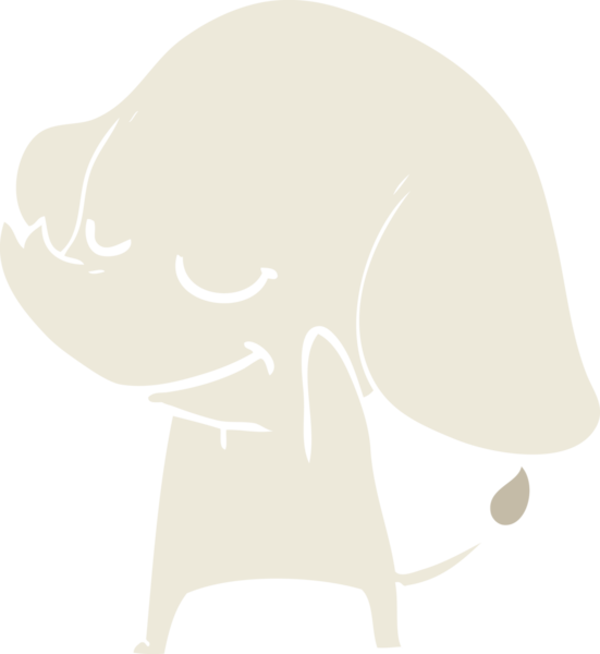 Bir insan tarafından çizilmiş düz renk çizgi film gülümseyen fil.
