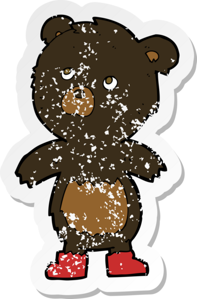 Bir insan tarafından çizilmiş küçük sevimli bir ayının gerilmiş çıkartması.