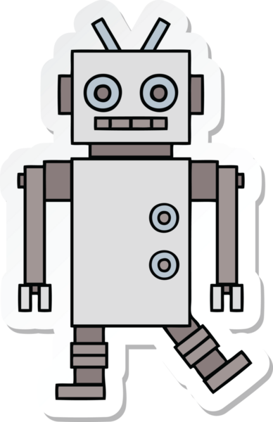 Bir insan tarafından çizilmiş şirin bir dans robotunun çıkartması.