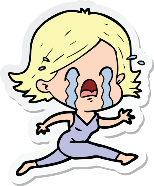 Bir insan tarafından çizilmiş, ağlayan bir karikatür kadının çıkartması.