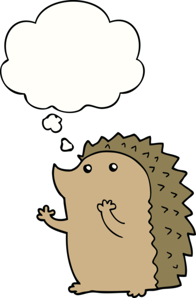 Bir insan tarafından çizilmiş düşünce baloncuklu kirpi.