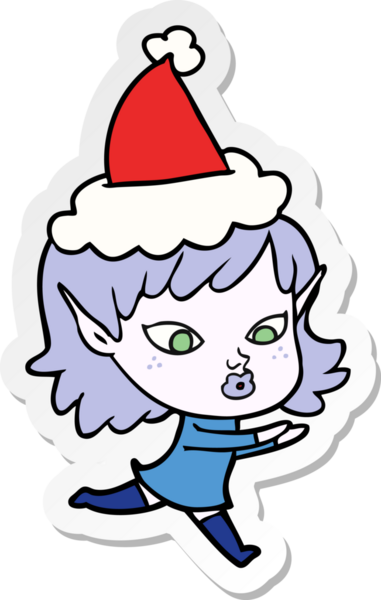 Bir insan tarafından çizilmiş Noel Baba şapkası giyen elf bir kızın güzel el yazısı.