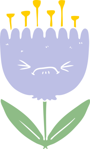 Bir insan tarafından çizilmiş düz renk çizgi film kızgın çiçek