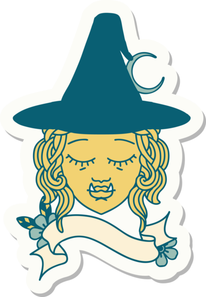 Bir insan tarafından çizilmiş yarım ork cadı yüzü çıkartması.