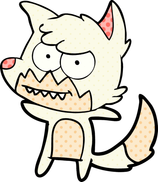 Bir insan tarafından çizilmiş sırıtan tilki çizgi filmi.