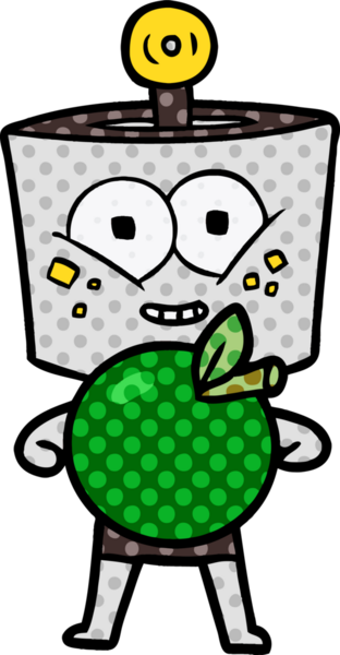 Bir insan tarafından çizilmiş elmalı mutlu çizgi film robotu