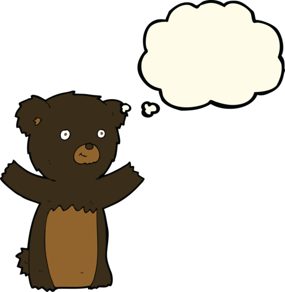 Bir insan tarafından çizilmiş düşünce baloncuğu olan siyah ayı yavrusu.