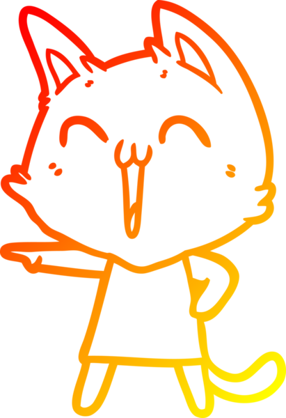 Bir insan tarafından çizilmiş mutlu çizgi film kedisinin sıcak çizgi çizgisi.