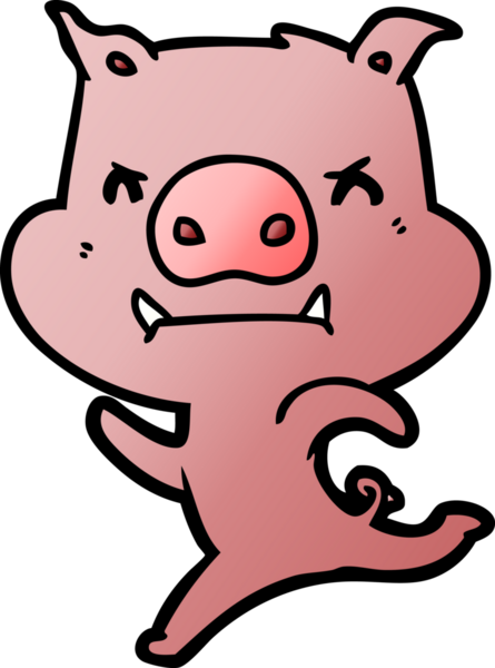 Bir insan tarafından çizilen kızgın çizgi film domuzu.