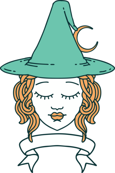 Retro Dövme Tarzı İnsan Cadı Karakteri Bir insan tarafından çizilmiş pankartıyla