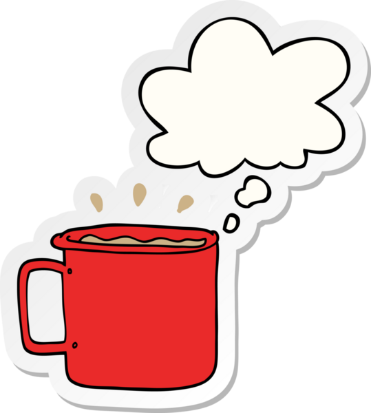 Düşünce baloncuklu bir kahve fincanı insan tarafından çizilmiş bir çıkartma.