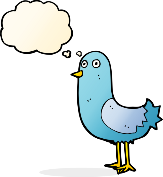 Bir insan tarafından çizilmiş düşünce baloncuklu çizgi film kuşu.