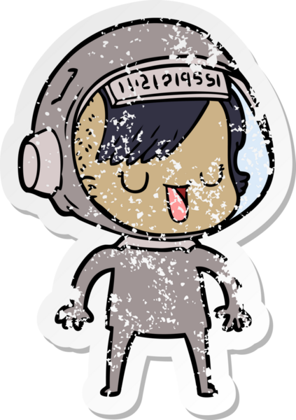 Bir insan tarafından çizilmiş karikatür astronot kadının sıkıntılı çıkartması.