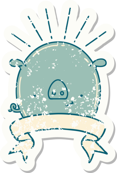 Bir insan tarafından çizilmiş eski bir dövme stili domuz stili çıkartması.